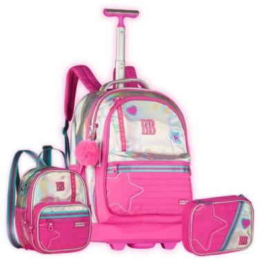 Imagem de Kit Mochila Rodinhas Rebecca Bonbon Bolsinha Térmica Estojo, Rosa