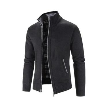 Imagem de Cardigã Masculino plus Size 3XL De Tricô Com Forro De Lã, Cor Sólida, 