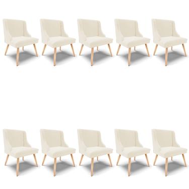 Imagem de Kit 10 Cadeiras de Jantar Liz Veludo Bege Pés Palito Natural D03 - D'Rossi