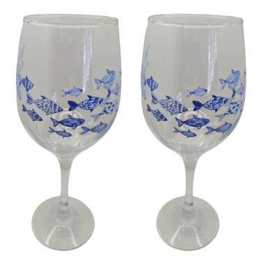 Imagem de Kit 2 Taças Peixes Cristal Mar Personalizada Vinho 490ml