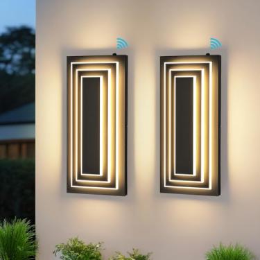 Imagem de ZSMAIKU Luminária externa moderna da Dawn To Dusk, luminária de parede externa moderna, arandela de parede externa preta de 3 camadas, luzes externas de 15,7 polegadas para casa, porta da frente