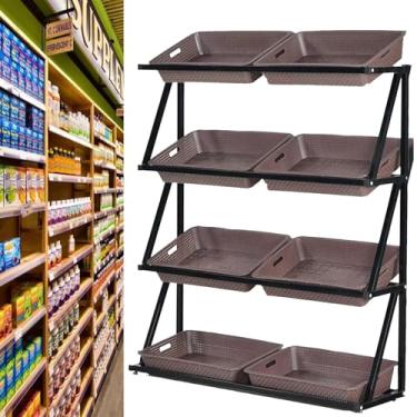 Imagem de Prateleira comercial de vegetais – Prateleira de exibição de supermercado de 5 camadas para frutas e lanches, armazenamento de batata e cebola, prateleira de varejo durável para supermercado