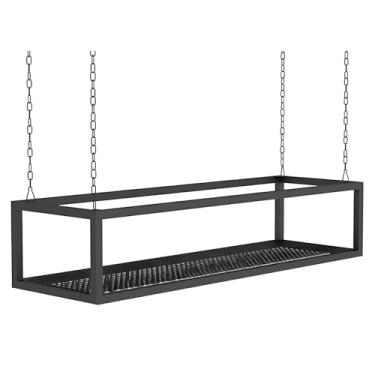 Imagem de Prateleiras flutuantes para pendurar no teto com correntes de ferro e ganchos - rack de vinho de metal, suporte de vaso de plantas, armazenamento decorativo para cozinha, bar, restaurante, varanda (80