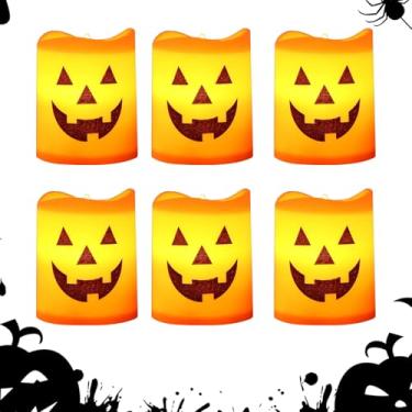 Imagem de Velas LED sem chama de Halloween | Vela de luz de chá com caveiras de terror - Decoração cintilante realista operada por bateria luz quente para casa, ao ar livre, quarto, banheiro, lareira, interior