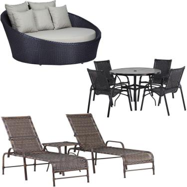 Imagem de Kit 2 Espreguiçadeiras Mesa Roma Chaise Lívia Cadeira Emily Cappuccino