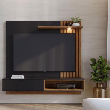 Imagem de Painel Tv 60 Pol 160cm Bancada Suspensa Zurique C04 - D'rossi Preto Fosco E Noce Milano