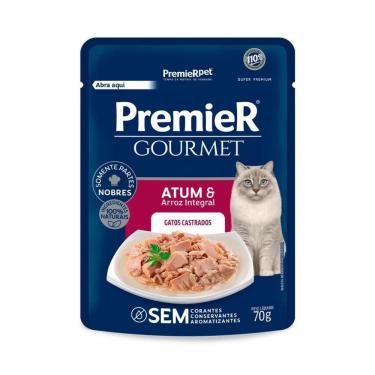 Imagem de Ração Úmida Premier Gourmet Gatos Adultos Atum e Arroz Integral 70G