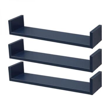 Imagem de Kit 3 Prateleiras em U 70X15cm Azul com Suporte Invisível