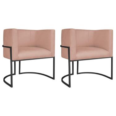 Imagem de Kit 02 Poltronas Decorativas Luna Base De Ferro Preto Suede Rosê