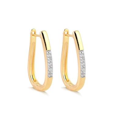 Imagem de Brinco Argola Click Lisa Filete Cristal Folheado Ouro - Radhau Joias, 
