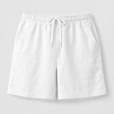 Imagem de Short Masculino Linho Casual Com Bolso Elástico Cordão Confortável Ver