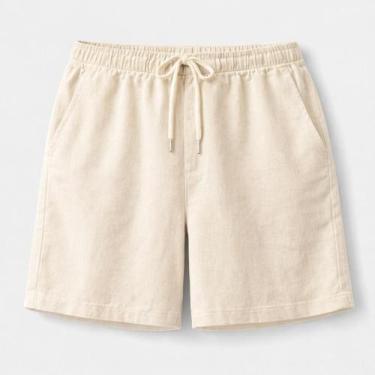 Imagem de Short Masculino Linho Casual Com Bolso Elástico Cordão Confortável Ver