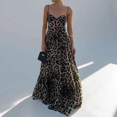 Imagem de Vestido Maxi Vintage Com Estampa De Leopardo, Sem Mangas, Costas Desco
