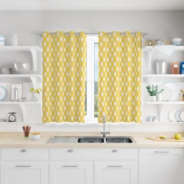 Imagem de Cortina Para Cozinha Em Tecido Xadrez Amarelo 130x240cm - Core Decore