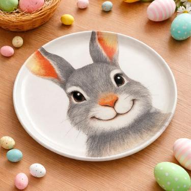 Imagem de Jogo Pratos Sobremesa Bio Sorrisos Páscoa Kit 4pçs 21,5cm