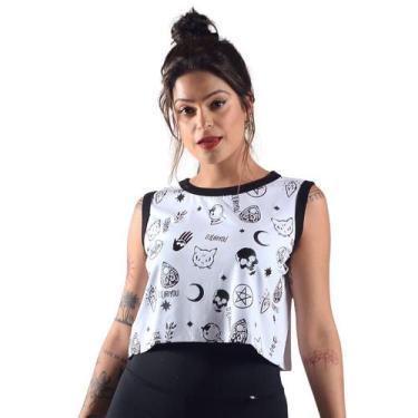 Imagem de Blusa Feminina Baby Look Branca Estampa Mistica Preto - Deliriyou, P, 