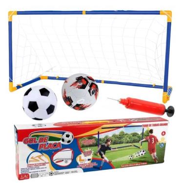 Imagem de Kit 2 Bolas De Futebol Com Rede Bomba e Trave De Gol Golzinho Grande B