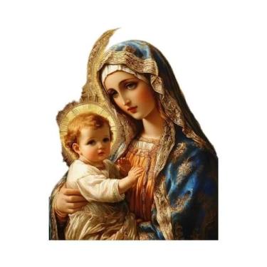 Imagem de Arte Em Tela Sagrado Coração De Jesus E Virgem Maria Católica, Pôster 