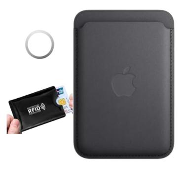 Imagem de MS Comercio - Anel + Porta Cartão Magnético Para iPhone Carteira Magsafe Tecido Finewoven para iphone 13/14/15/16/17 PRO e max (Black Tecido Finewoven)