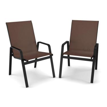 Imagem de Kit 2 Cadeira Riviera Piscina Praia Alumínio Preto Tela Marrom