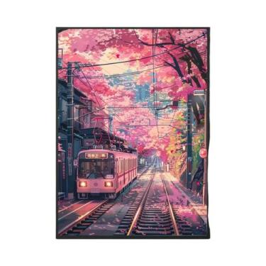 Imagem de Impressão Em Tela De Paisagem Ferroviária Japonesa Retrô De Rua Noturn