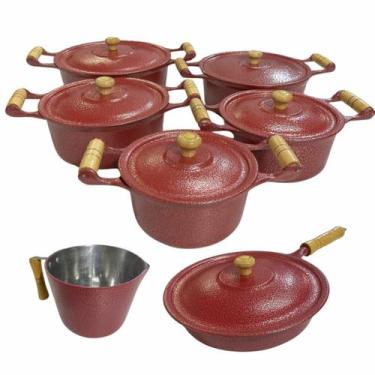 Imagem de Jogo de Panelas Alumínio Batido Fundido 7 Peças Craquelada Grossa com 