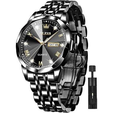 Imagem de Relógio OLEVS, pulseira masculina de quartzo em aço inoxidável preta