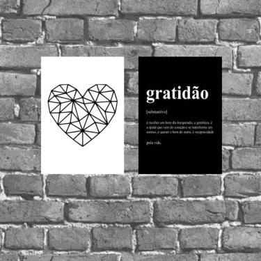 Imagem de Kit 2 Placas Gratidão Coração Geométrico 18x27cm