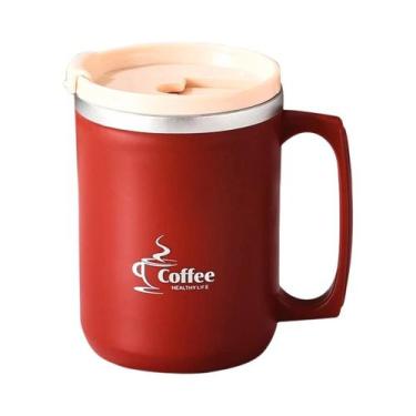 Imagem de Caneca Térmica De Aço Inoxidável Com Dupla Parede De 450ML Com Tampa E