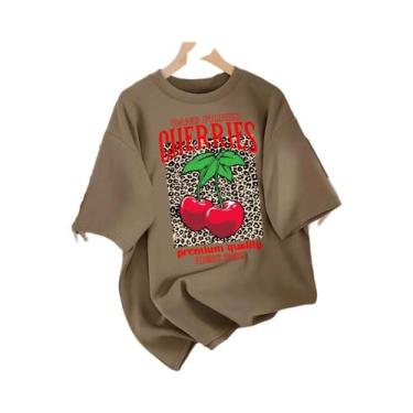 Imagem de Camiseta Feminina De Algodão Com Gola Redonda Estampa De Cerejas Selec