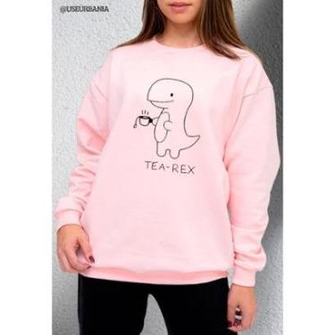 Imagem de Moletom Careca Moleton Feminino Casual Estampado Dinossauro Tea Rex cha Gola Redonda Sem Capuz-Feminino