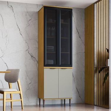 Imagem de Paneleiro Copenhague 4 Portas com Vidro Ipê/Sabbia - Decibal