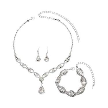 Imagem de Conjunto De Joias Femininas Brilhantes Com Strass: Colar, Brincos, Pul