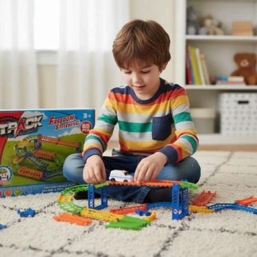 Imagem de Pista De Corrida Track Racing 69 Peças Com Carrinho Colorido - FIRST