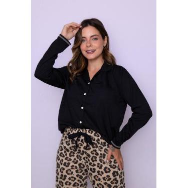 Imagem de Pijama Americano Algodão Longo Preto Onça - Pink Dream, GG