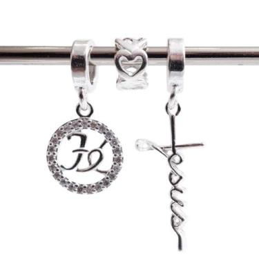 Imagem de Kit Berloque Jesus, Fé Cravejada e Separador em Prata 92 - Prata 925