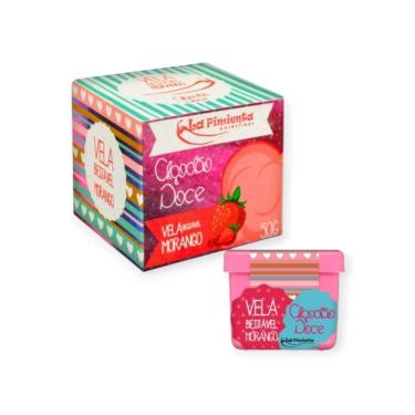 Imagem de Vela Beijável para Massagem Algodão Doce Morango com Cera Branca de Abelha e Óleo de Co...