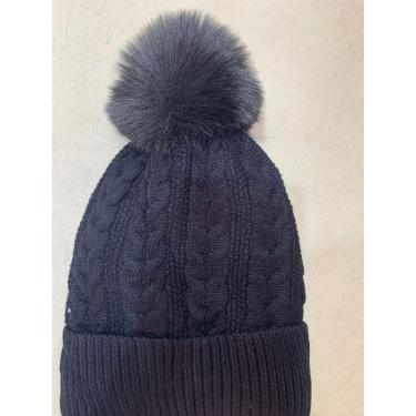 Imagem de Touca Feminina de Inverno OEM em Lã Acrílica Forrada com Pelúcia Preto Adulto com Pompo...
