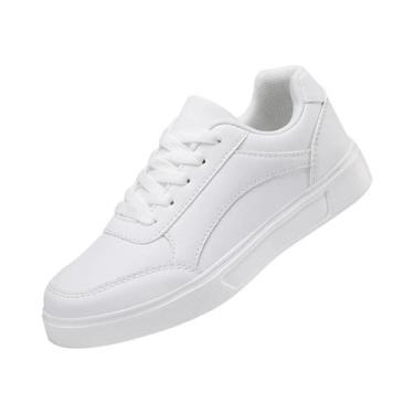 Imagem de Tênis De Plataforma Em Couro Feminino, Confortáveis E Casuais, Sapatos