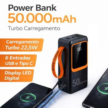 Imagem de Power Bank 50000mAh Alta Capacidade 6 Portas USB e USB-C Display Digit