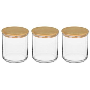 Imagem de KIT 3 POTE MANTIMENTOS HOME&CO COM TAMPA PORTA ALIMENTOS TAMPA BAMBU VIDRO 500ml 10x10x10