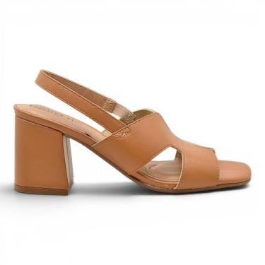 Imagem de Sandalia Beira Rio Conforto Salto Grosso Feminina Slingback, Marrom, 3