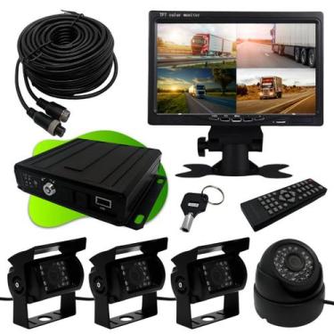Imagem de Kit DVR Automotivo 4 Câmeras IR HD 720P Monitor 7 Pol 12V 24V Sistema 