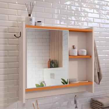 Imagem de Armário Com Espelho Porta Gancho Para Toalha Banheiro Genova (Off White/Cinamomo2)