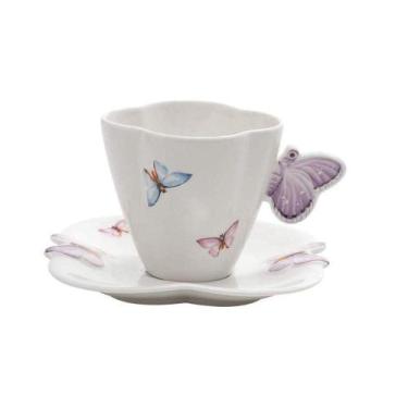 Imagem de Xicara De Chá Em Porcelana Com Pires Borboletas 200ml Wolff
