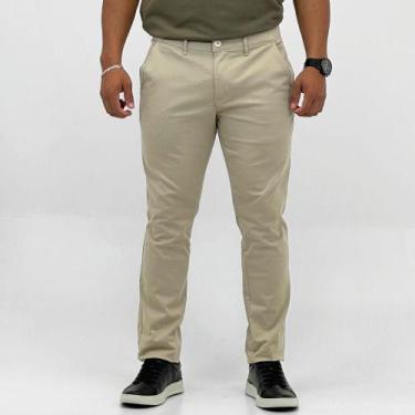 Imagem de Calça Sibra Esporte Fino Slim Masculina, 44, Areia