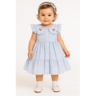 Imagem de Vestido Infantil Festa Vichy Xadrez Babado Laço Luxo - Papilloo, Azul,