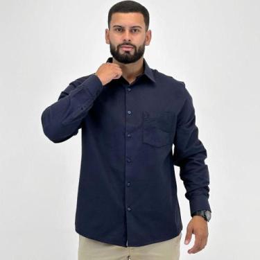Imagem de Camisa Sibra Manga Longa em Flanela com Bolso Masculina, 1, Marinho