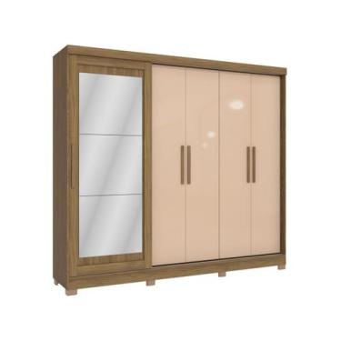 Imagem de Guarda-roupa com Espelho Kappesberg 5 Portas Marrom Bege, Nogueira e M
