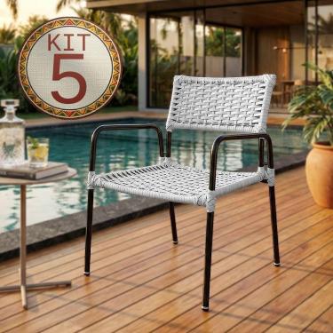 Imagem de Conjunto 5 Poltronas Porã Em Junco Sintético Aço Preto Para área Jardim Piscina Varanda...